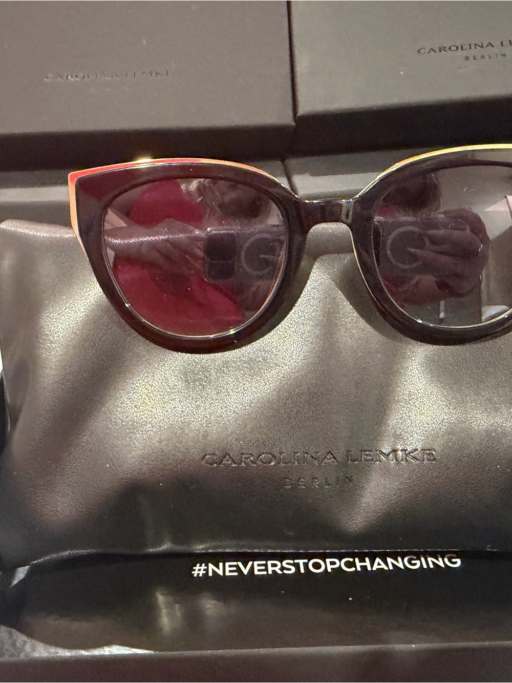 Carolina Lemke Oversized cat eye  Sunglasses - Black & Gold Trim two tone - Picture 12 of 13